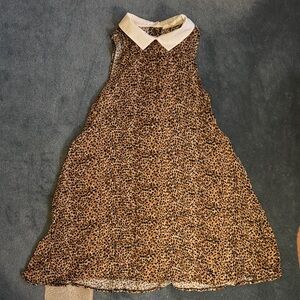 Leopard Print Sleeveless Mini Dress with White Collar